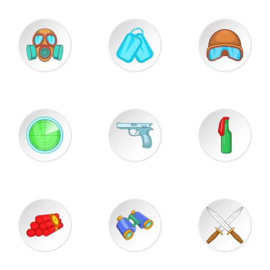 Savaş ekipman Icons set, karikatür tarzı