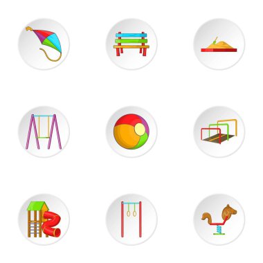 Çocuk Icons set, karikatür tarzı salıncak