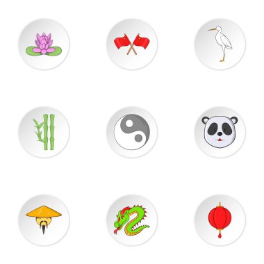 Çin Icons set, karikatür tarzı turizm