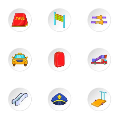 Uçak Icons set üzerinde uçan, karikatür tarzı