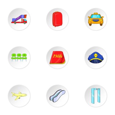 Uçuşlar Icons set, karikatür tarzı