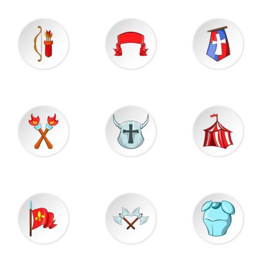 Ortaçağ Şövalyesi Icons set, karikatür tarzı