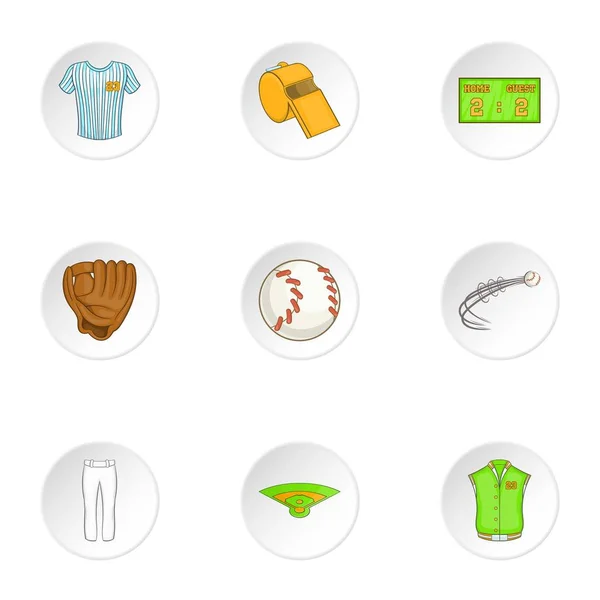 Conjunto de ícones de beisebol, estilo cartoon —  Vetores de Stock