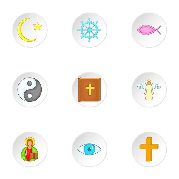 Religieus geloof iconen set, cartoon stijl — Stockvector