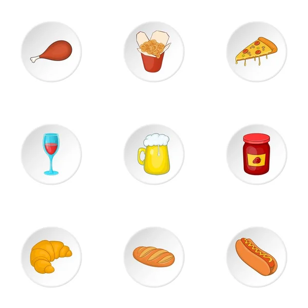 Sağlıksız yiyecek Icons set, karikatür tarzı — Stok Vektör