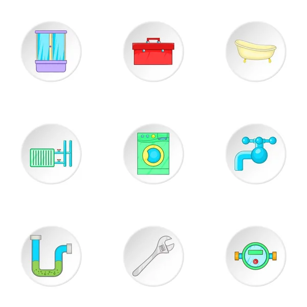 Plumbing icons set, cartoon style — Stock Vector