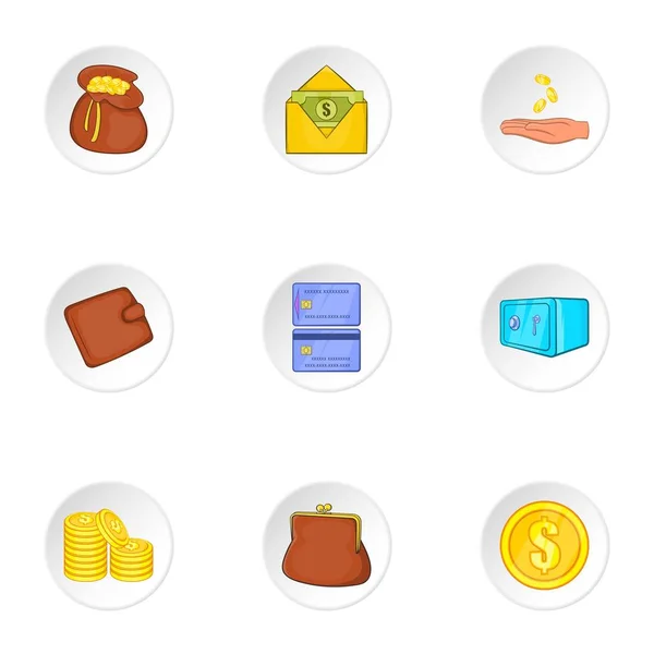 Icônes de banque et d'argent ensemble, style dessin animé — Image vectorielle