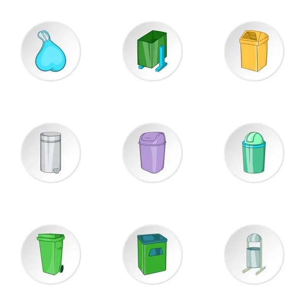 Set di icone della spazzatura, stile cartone animato — Vettoriale Stock