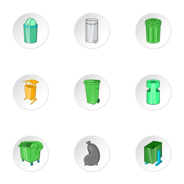 Trash icons set, cartoon style — Stock Vector