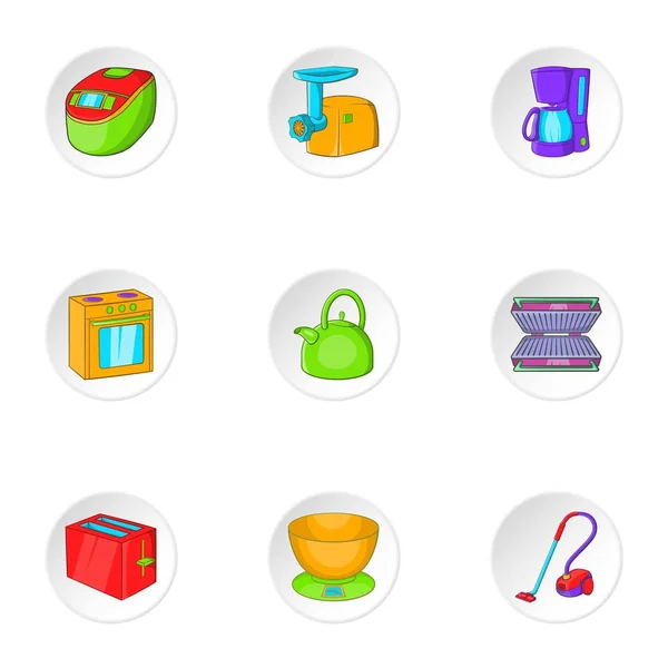Ensemble d'icônes pour appareils ménagers, style dessin animé — Image vectorielle