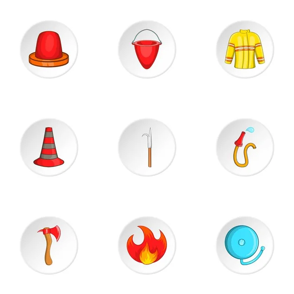 Conjunto de iconos de bombero, estilo de dibujos animados — Vector de stock