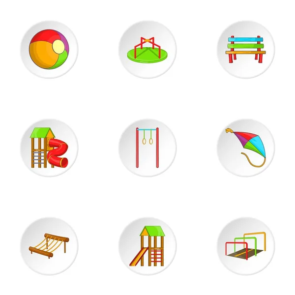 Attractions for children icons set, cartoon style — Stock Vector