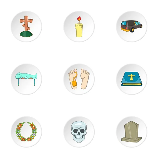 Pohřební služby ikony nastavit, kreslený styl — Stockový vektor