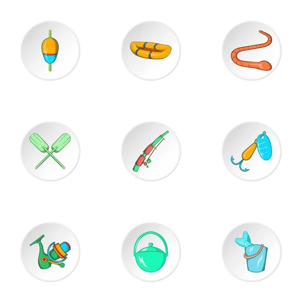 Fische fangen Icons Set, Cartoon-Stil — Stockvektor