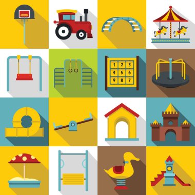 Bahçesi Icons set, düz stil