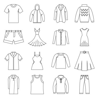 Farklı kıyafetler Icons set, anahat stili