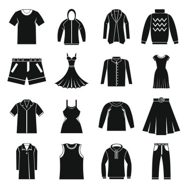 Farklı kıyafetler Icons set, basit tarzı