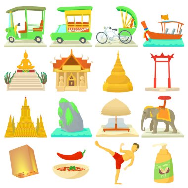 Tayland seyahat Icons set, karikatür tarzı