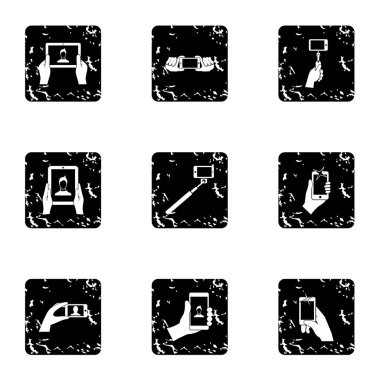 Smartphone simgeler kümesi, grunge tarzı fotoğraf