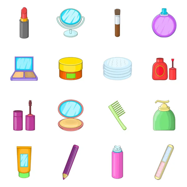 Conjunto de iconos de artículos de cosméticos, estilo de dibujos animados — Vector de stock