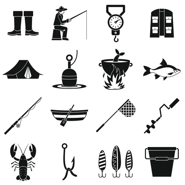 Conjunto de iconos de herramientas de pesca, estilo simple — Vector de stock