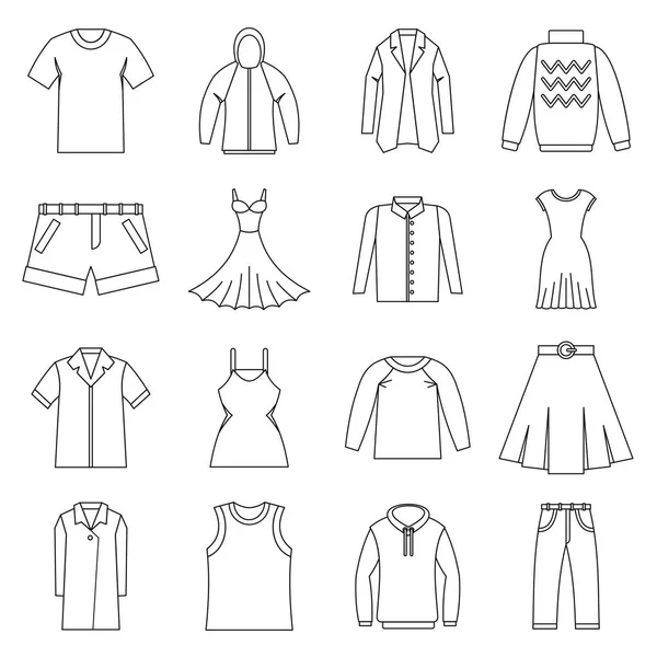 Set di icone di vestiti diversi, stile contorno — Vettoriale Stock