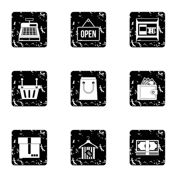 Purchase icons set, grunge style — Stock Vector