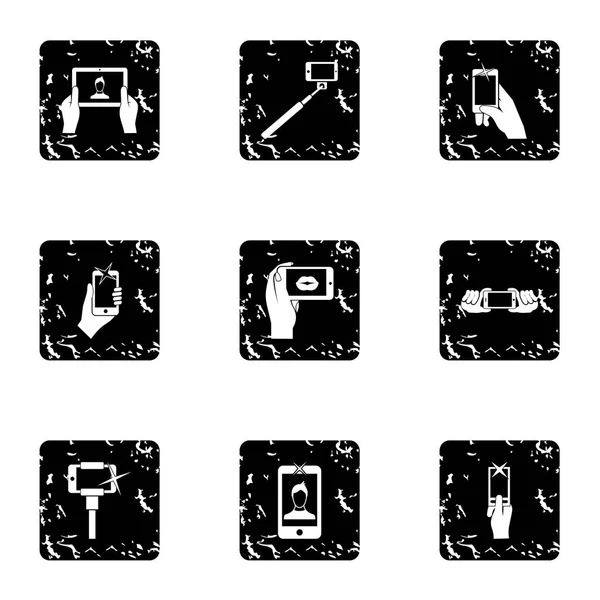 Съемки на иконках мобильных телефонов, гранж стиль — стоковый вектор