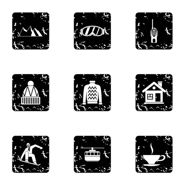 Conjunto de iconos de snowboard, estilo grunge — Vector de stock