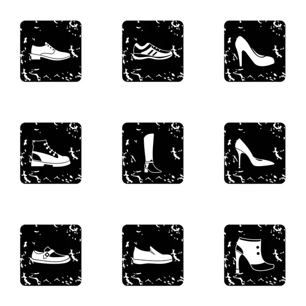 Soort schoenen pictogrammen instellen, grunge stijl — Stockvector