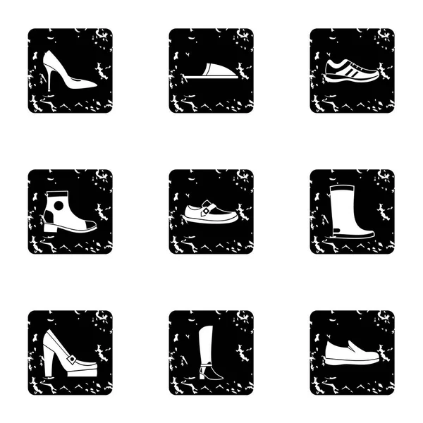 Types of shoes icons set, grunge style — Stock Vector