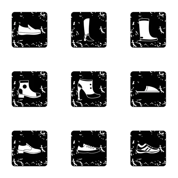 Footgear icons set, grunge style — Stock Vector