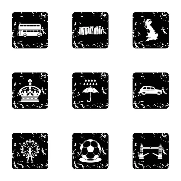 Conjunto de iconos de Turismo en Reino Unido, estilo grunge — Vector de stock