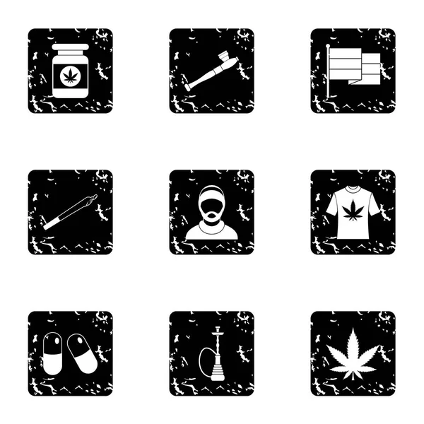 Drug icons set, grunge style — Stock Vector