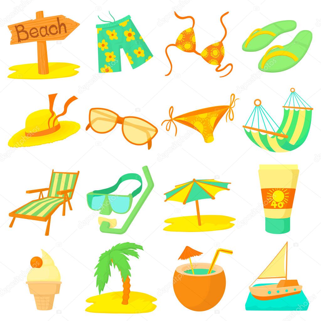 Sea rest icons set. Cartoon illustration of 16 sea rest vector icons for web