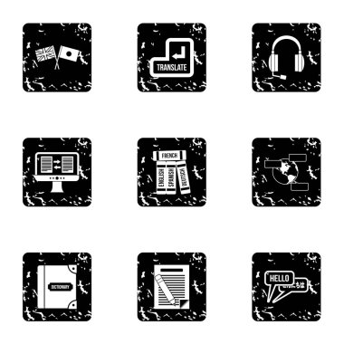 Dil Icons set, grunge tarzı öğrenme