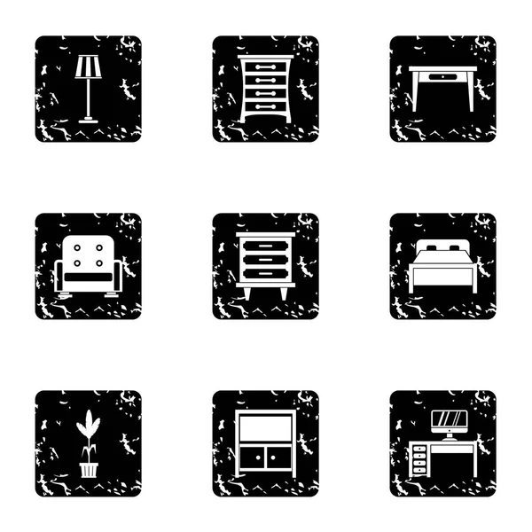 Set icone dell'arredamento per la casa, stile grunge — Vettoriale Stock
