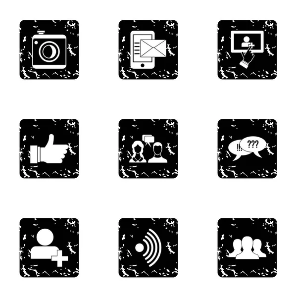 Comunicación a través de iconos de Internet conjunto, estilo grunge — Vector de stock