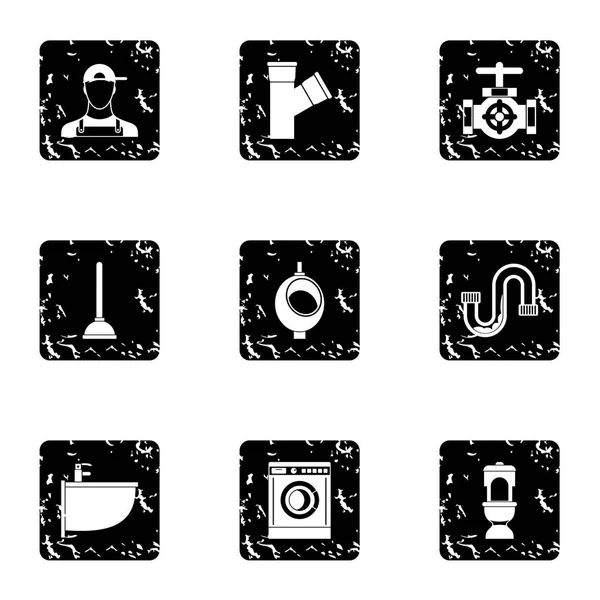 Sanitary appliances icons set, grunge style — Stock Vector