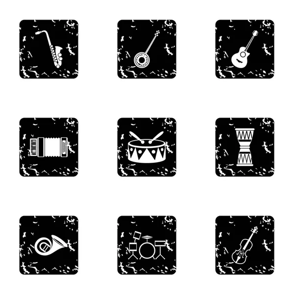 Tools for music icons set, grunge style — Stock Vector