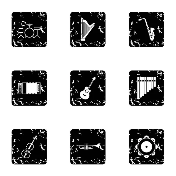 Conjunto de ícones de ferramentas musicais, estilo grunge — Vetor de Stock