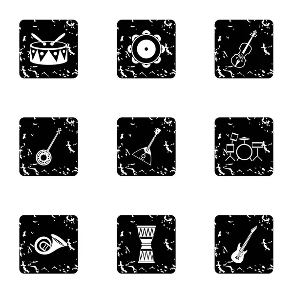 Apparaat voor muziek iconen set, grunge stijl — Stockvector