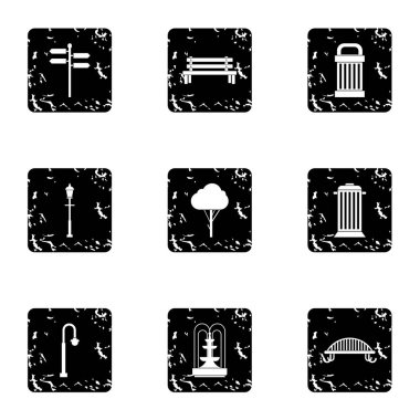 Bahçe ekipmanları simgeler kümesi, grunge tarzı