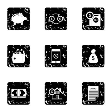 Finans Icons set, grunge tarzı