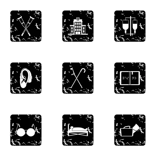 Disability icons set, grunge style — Stock Vector