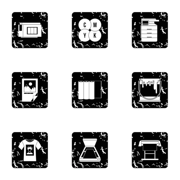 Printing services icons set, grunge style — Stock Vector