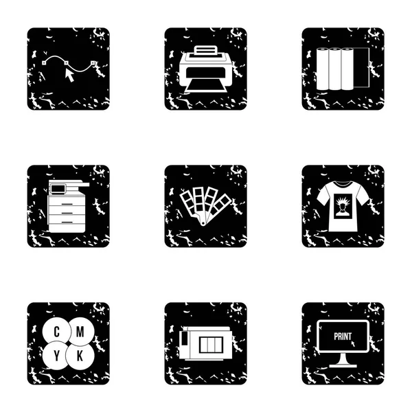 Printing icons set, grunge style — Stock Vector