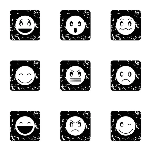 Conjunto de iconos de emoticonos redondos, estilo grunge — Vector de stock