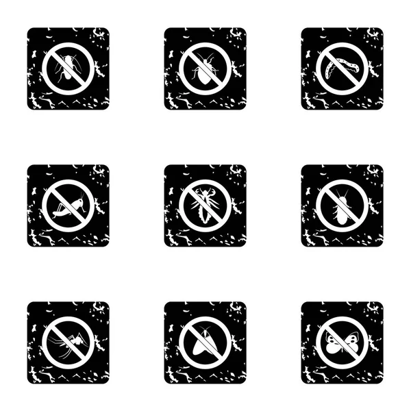 Conjunto de iconos de signo de insectos, estilo grunge — Vector de stock