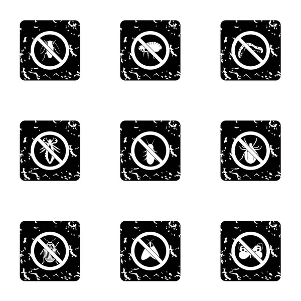 Harmful insects icons set, grunge style — Stock Vector